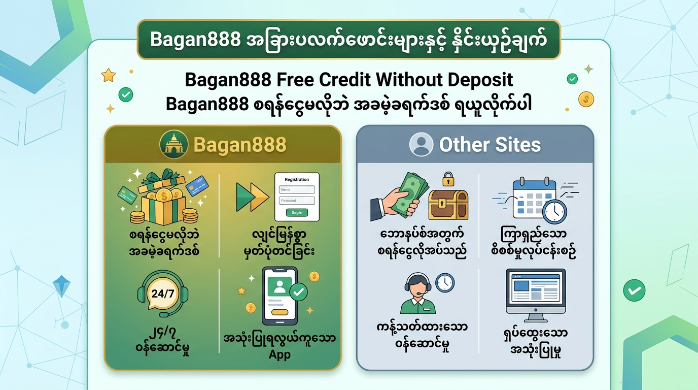 Bagan888 free credit without deposit နှင့် အခြားပလက်ဖောင်းများ နှိုင်းယှဉ်ချက်